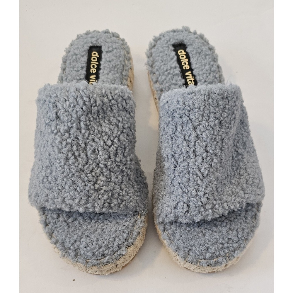 Dolce Vita Womens Karlee Faux Shearling Slide Sandals Size 7 ( Blue) New
